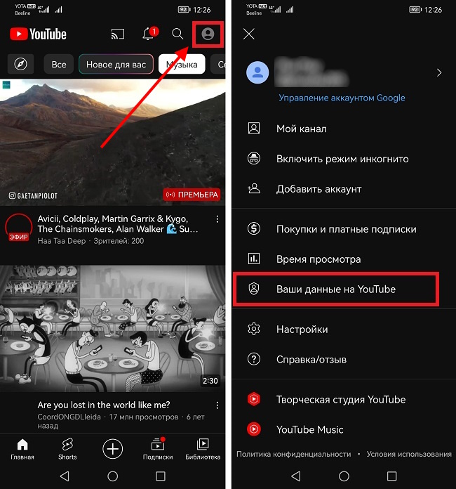 ваши данные на ютуб