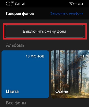 выключить смену фона