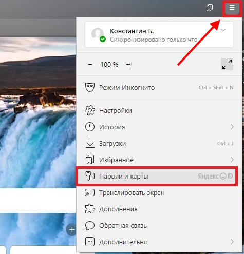 пароли и карты яндекс браузер на пк